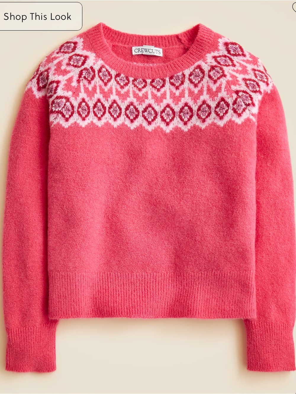 J. Crew Girls Metallic Fair Isle Sweater Pink Dragonfruit Size L NWT